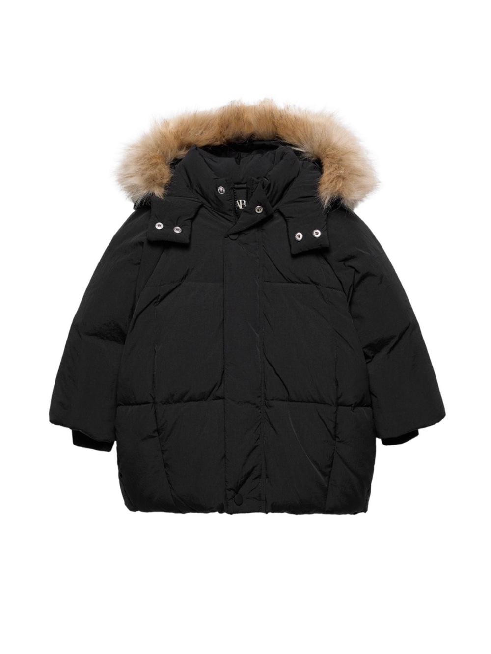 NWT Zara Kids Black Down Puffer Jacket Hood Faux Fur Trim Size 5YRS (110cm)